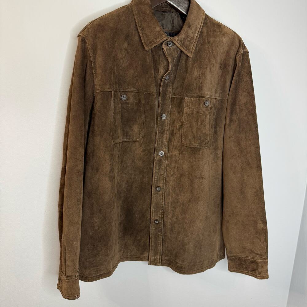 Guess Vintage Y2K Leather Suede Shirt Jacket Brown Men's M - Picture 7 of 12